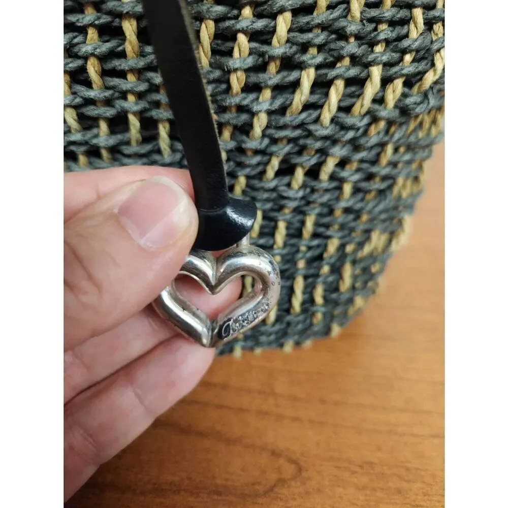 Brighton Vintage Woven Small Shoulder Bag Wicker Braided Basket Purse Heart Logo